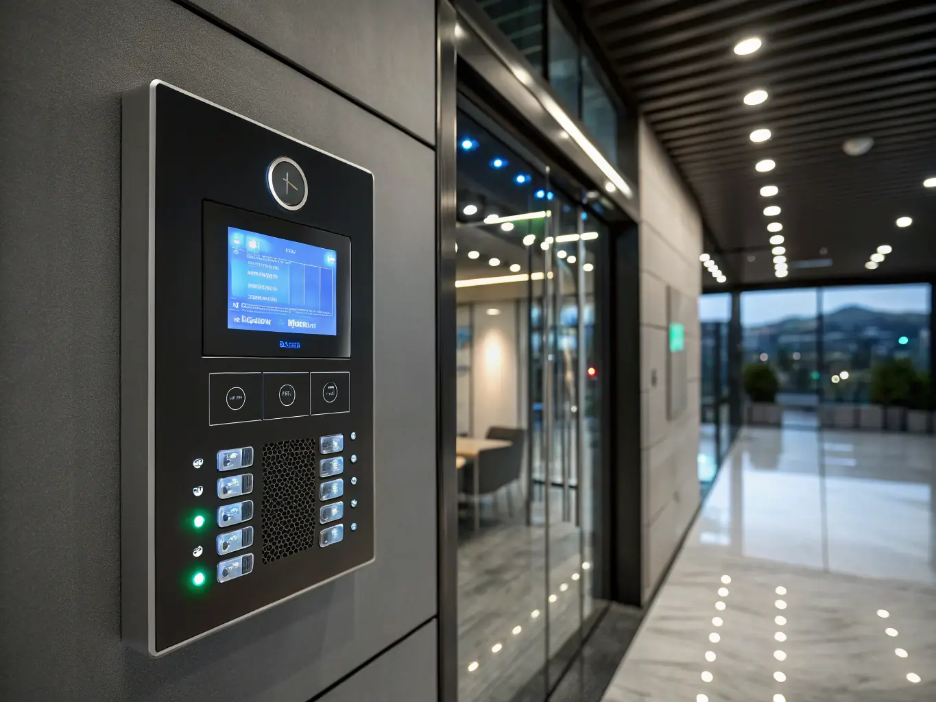 A close-up of a door unlocking remotely via an intercom system, highlighting the ease of access control.