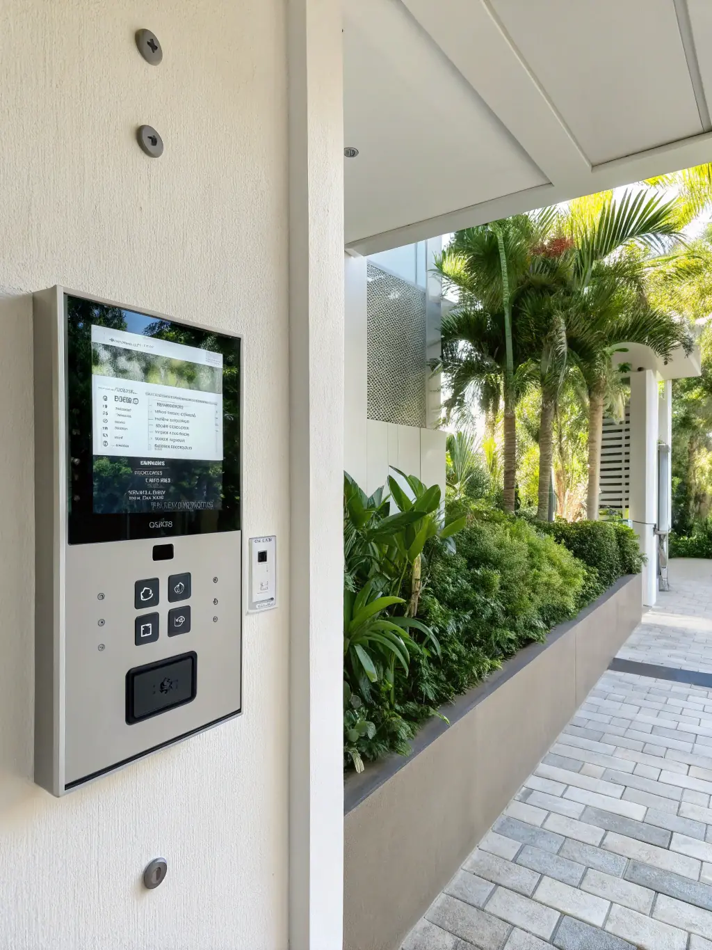 A stylish video intercom system installed at the entrance of a private residence in Montreal, demonstrating modern home security.