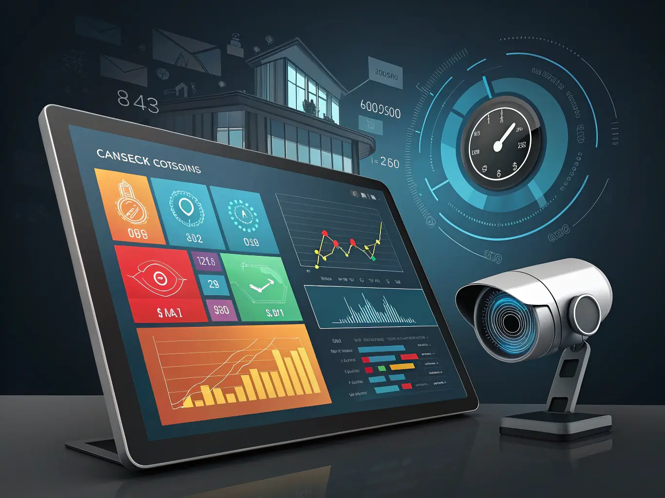 A network of interconnected security devices, including alarms, access control panels, and surveillance cameras, all seamlessly integrated and functioning flawlessly. The image conveys reliability and seamless operation.