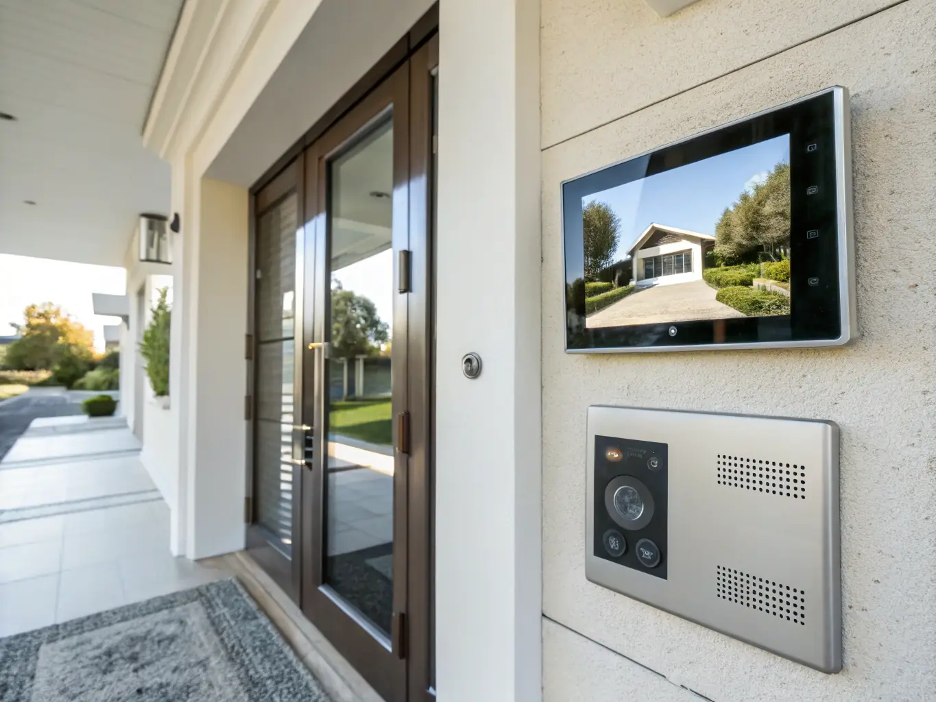 A multi-unit residential building with a modern intercom and access control system, providing secure entry for residents and visitors.
