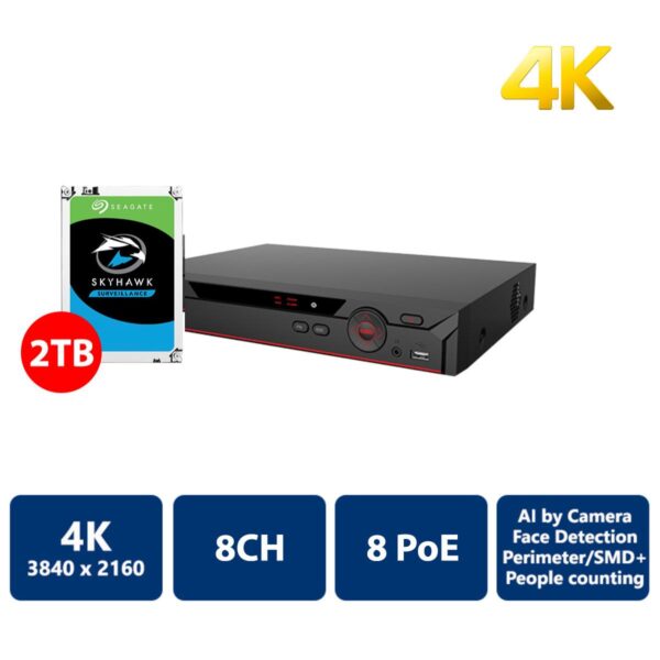 8-Channel Compact 1U 8-PoE 4K H.265 Network Video Recorder (2TB) (NVR-NV41A08-P8-4K-S2L-2T)