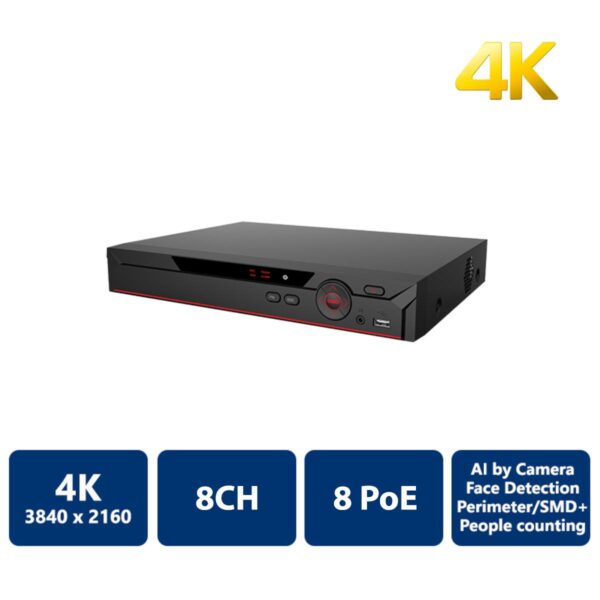 8-Channel Compact 1U 8-PoE 4K H.265 Network Video Recorder (NVR-NV41A08-P8-4K-S2L)